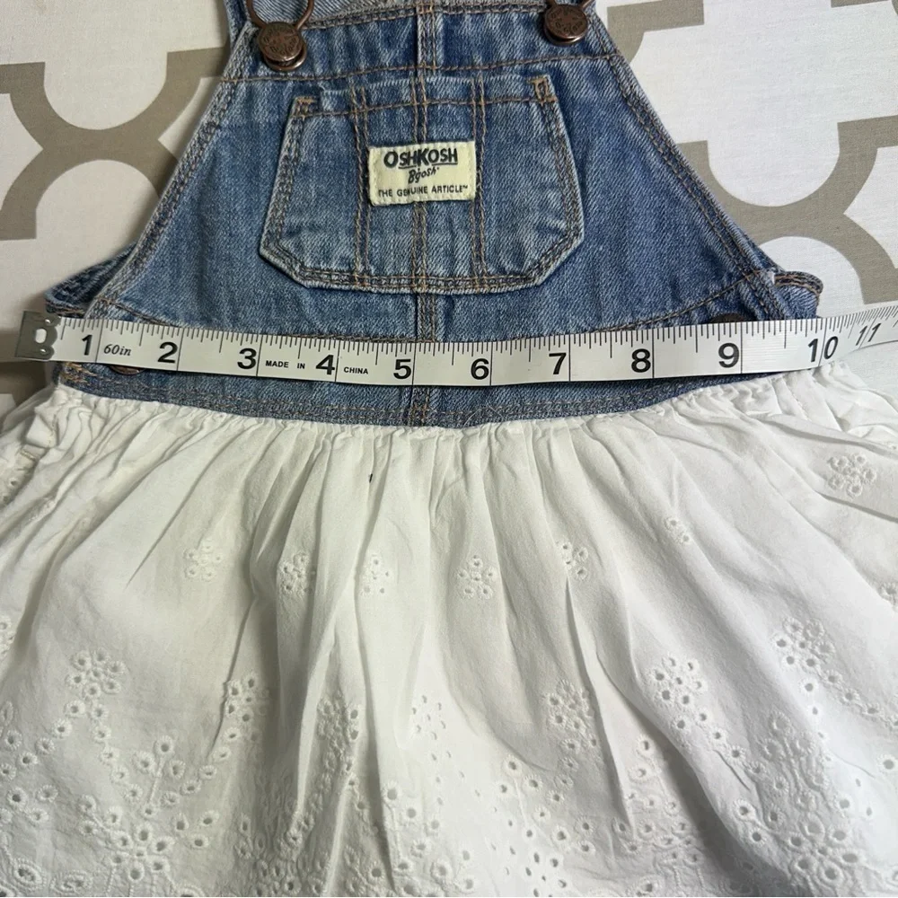 OshKosh B'gosh Baby Girl Knit Denim Eyelet Jumper Overall Dress Sz 6-9m
